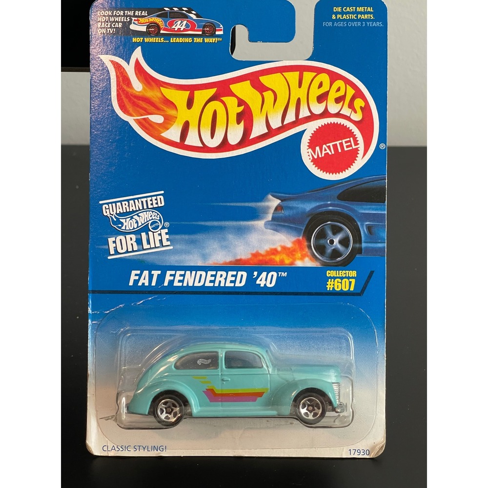 00582 - Hot Wheels Fat Fendered‎ 40 Collector 607 Die Cast Toy Car Blue Aqua NEW